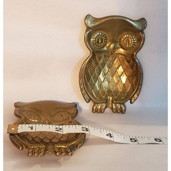 2 Vintage Brass Mid Century Modern Owl Trinket Key Coin Dish 4.2 in - Picture 3 of 4